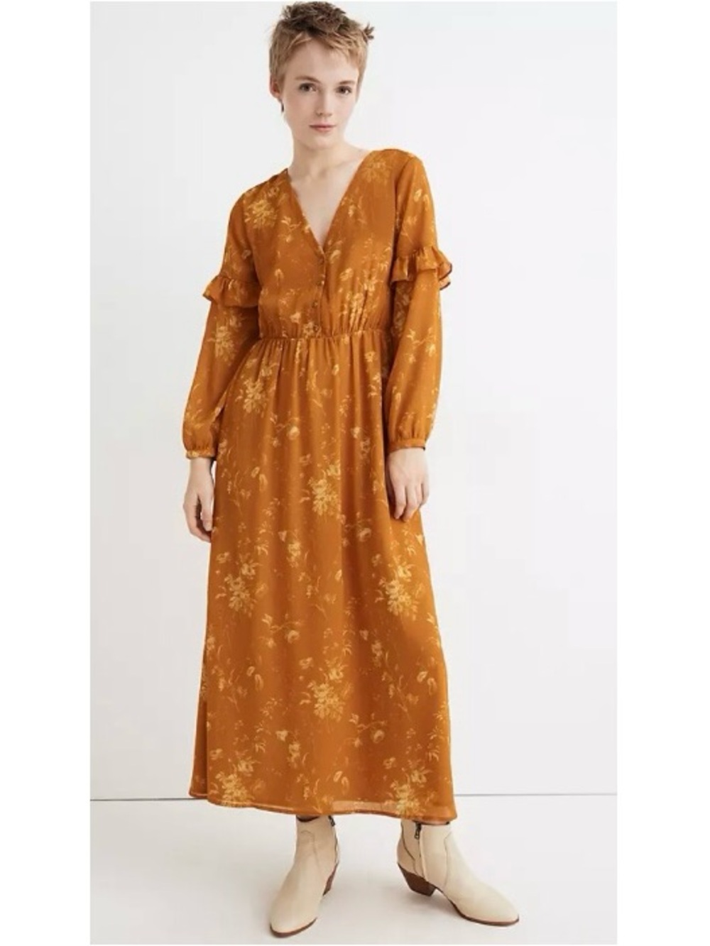 Madewell Ruffle Floral Midi Dress New 6